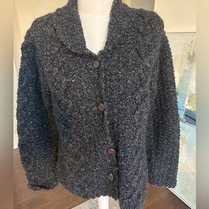 Curio Charcoal Gray Chunky Cable Knit Cardigan Sweater M